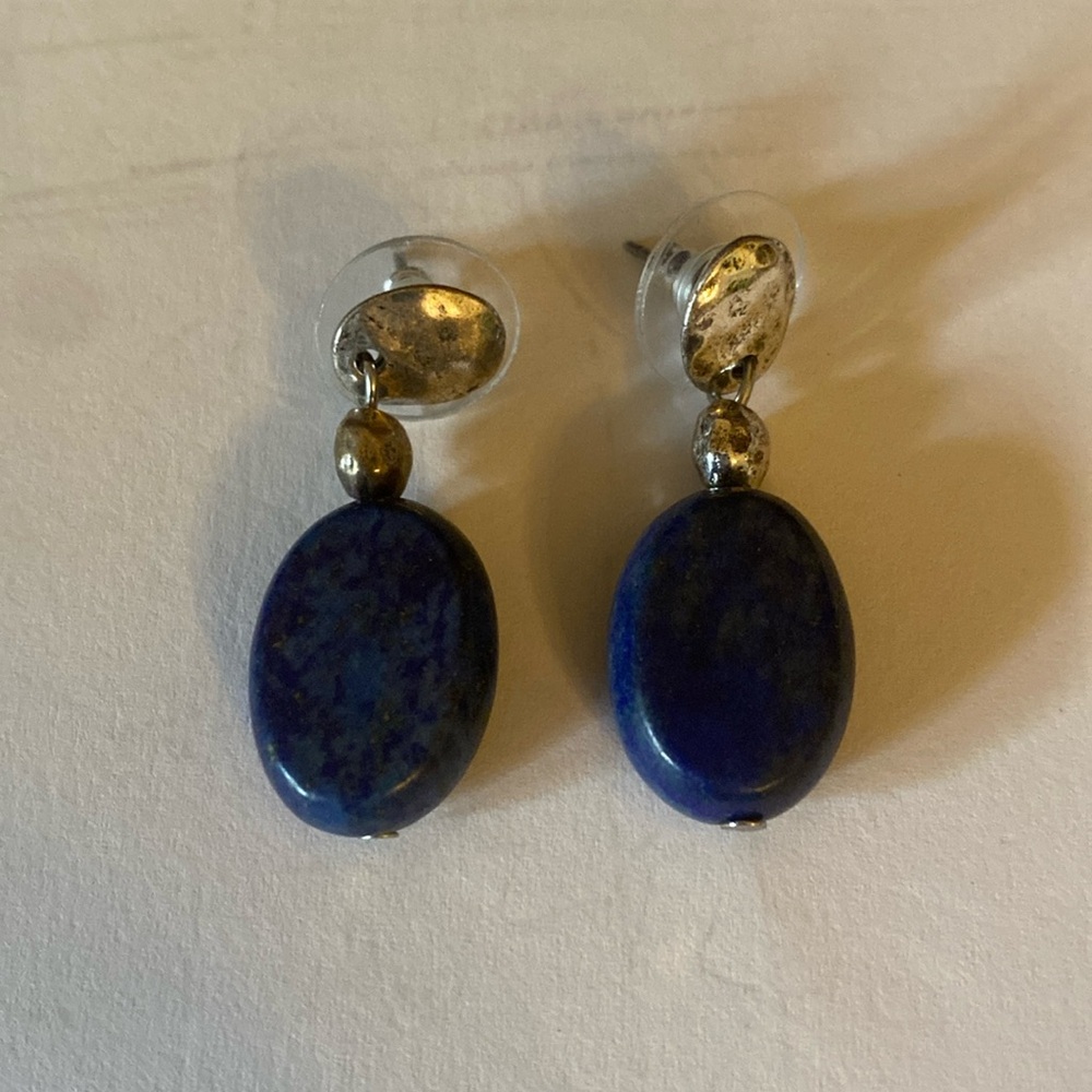 Lapis earrings w/ Silver tone Hardware